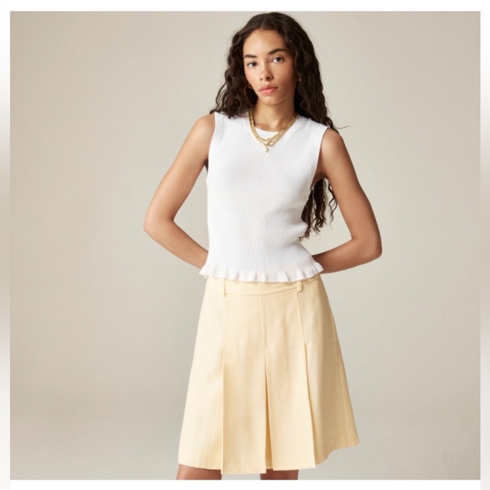 J Crew Top L Ruffle-Trim White